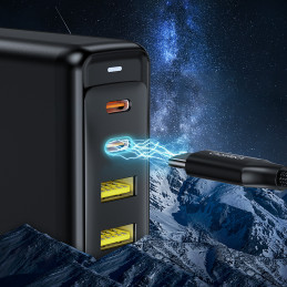 Choetech GaN įkroviklis 140W 4 prievadai (2x USB C, 2x USB) juodas (PD6005)