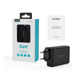 Choetech GaN įkroviklis 140W 4 prievadai (2x USB C, 2x USB) juodas (PD6005)