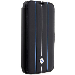 BMW Leather Stamp Blue Lines dėklas iPhone 14 Pro - juodas