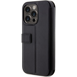 BMW Leather Stamp Blue Lines dėklas iPhone 14 Pro - juodas