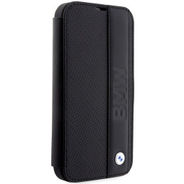 BMW Leather Textured & Stripe dėklas, skirtas iPhone 14 Pro Max - juodas
