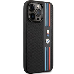 BMW Tricolor M Collection dėklas iPhone 14 Pro - juodas