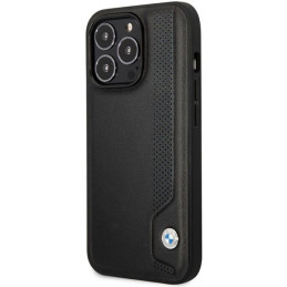 BMW Leather Blue Dots dėklas iPhone 14 Pro Max - juodas