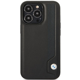 BMW Leather Blue Dots dėklas iPhone 14 Pro Max - juodas