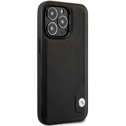BMW Leather Blue Dots dėklas iPhone 14 Pro Max - juodas