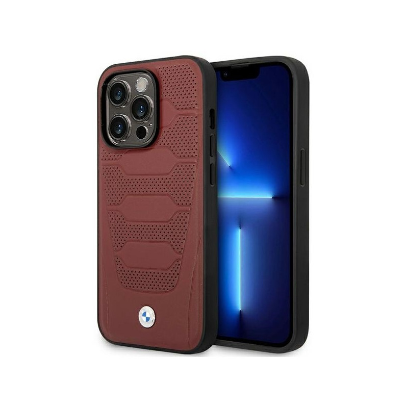 BMW Leather Seats Pattern MagSafe dėklas iPhone 14 Pro Max - bordo
