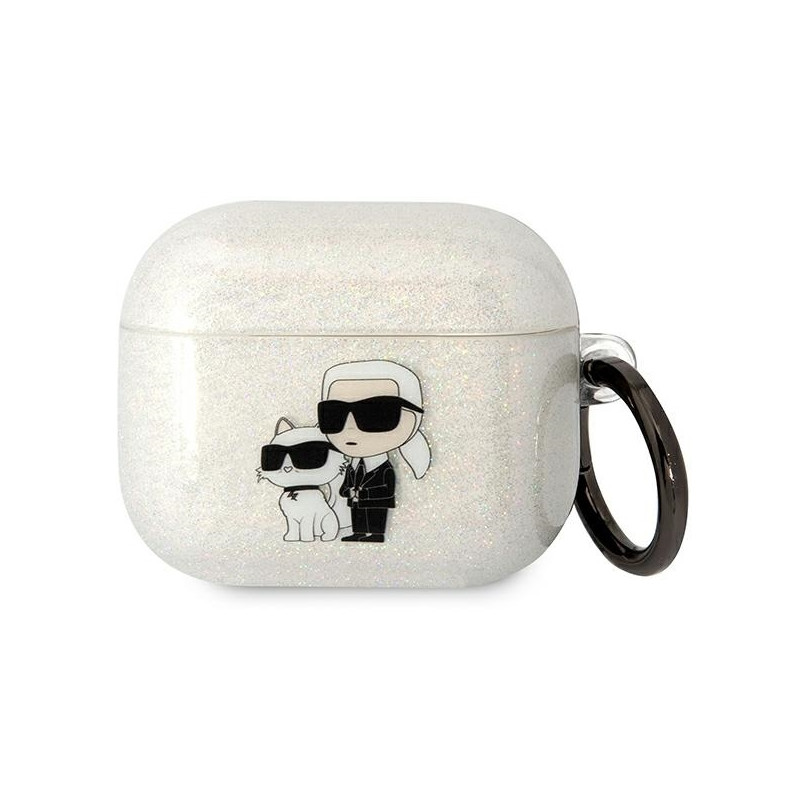 Karl Lagerfeld Glitter Karl&Choupette dėklas, skirtas AirPods 3 - skaidrus