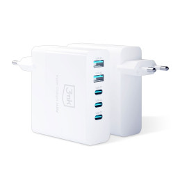 3mk Hyper Charger GaN 140W sieninis įkroviklis 3x USB-C 2x USB-A - baltas