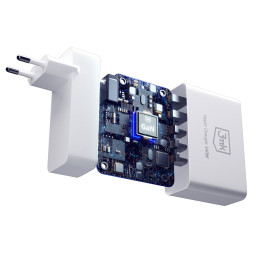 3mk Hyper Charger GaN 140W sieninis įkroviklis 3x USB-C 2x USB-A - baltas