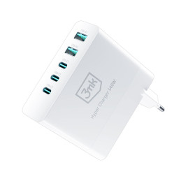 3mk Hyper Charger GaN 140W sieninis įkroviklis 3x USB-C 2x USB-A - baltas