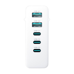 3mk Hyper Charger GaN 140W sieninis įkroviklis 3x USB-C 2x USB-A - baltas