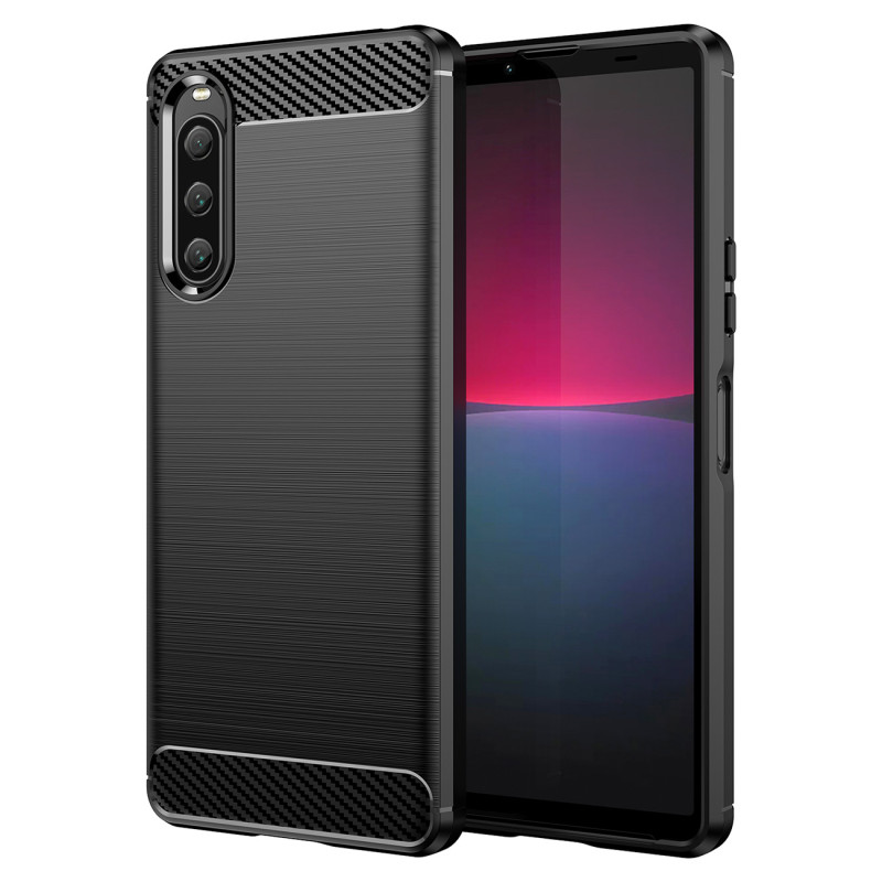 Carbon Case dėklas Sony Xperia 10 V lankstus silikoninis anglies dangtelis juodas