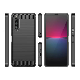 Carbon Case dėklas Sony Xperia 10 V lankstus silikoninis anglies dangtelis juodas