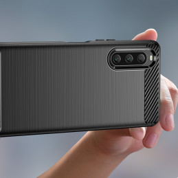 Carbon Case dėklas Sony Xperia 10 V lankstus silikoninis anglies dangtelis juodas