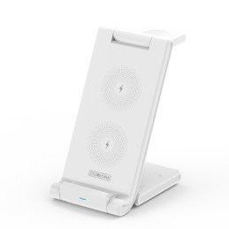 „Trys viename“ belaidis įkroviklis skirtas „Qi 15W“ telefonams ir „Samsung Galaxy Duzzona W10-S“ išmaniesiems laikrodžia...