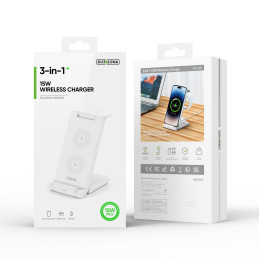 „Trys viename“ belaidis įkroviklis skirtas „Qi 15W“ telefonams ir „Samsung Galaxy Duzzona W10-S“ išmaniesiems laikrodžia...