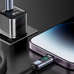 Joyroom Prism Series A16 Lightning/ USB-A 2,4A 1,2 m laidas su LED ekranu – juodas