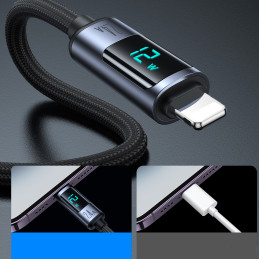 Joyroom Prism Series A16 Lightning/ USB-A 2,4A 1,2 m laidas su LED ekranu – juodas