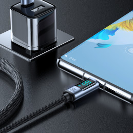Joyroom Prism Series A16 USB-C / USB-A 66W 1,2 m laidas su LED ekranu – juodas