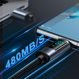 Joyroom Prism Series A16 USB-C / USB-A 66W 1,2 m laidas su LED ekranu – juodas