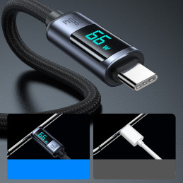 Joyroom Prism Series A16 USB-C / USB-A 66W 1,2 m laidas su LED ekranu – juodas