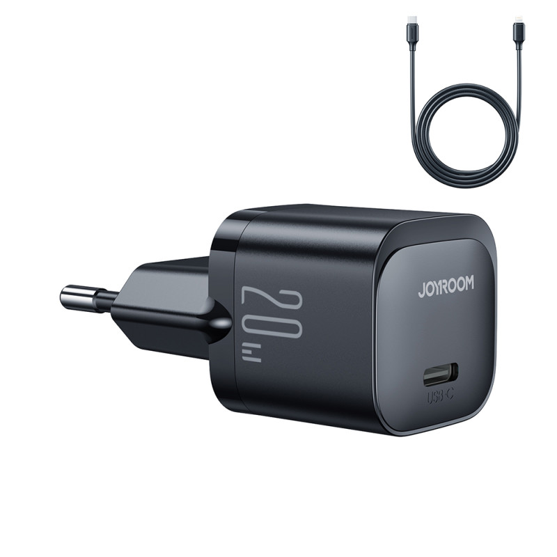 USB C 20W PD mini įkroviklis su USB C laidu - Lightning Joyroom JR-TCF02 - juodas