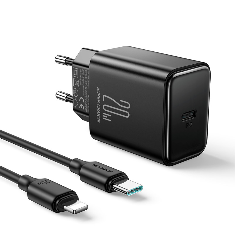 USB C 20W PD Joyroom JR-TCF06 įkroviklis su USB C - Lightning laidas - juodas
