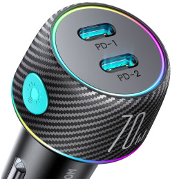 2x USB C 70W automobilinis įkroviklis su LED apšvietimu Joyroom JR-CCN02 - juodas