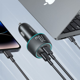 2x USB C 70W automobilinis įkroviklis su LED apšvietimu Joyroom JR-CCN02 - juodas