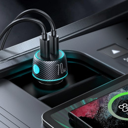 2x USB C 70W automobilinis įkroviklis su LED apšvietimu Joyroom JR-CCN02 - juodas