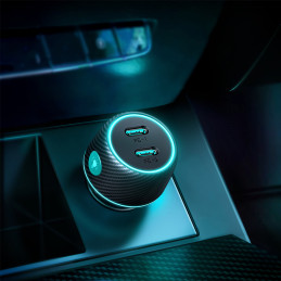 2x USB C 70W automobilinis įkroviklis su LED apšvietimu Joyroom JR-CCN02 - juodas