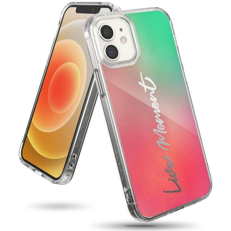 Ringke Fusion Design šarvuotas dėklo dangtelis su gelio rėmeliu iPhone 12 mini rožinė-žalia (GNAP0020)
