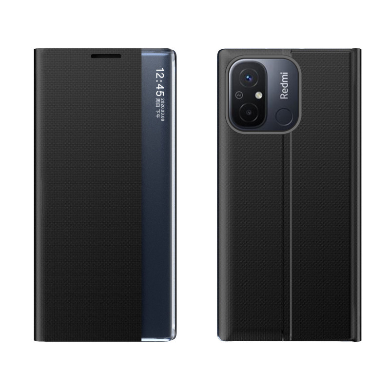 Naujas Sleep Case dėklas, skirtas Xiaomi Redmi 11A / Poco C55 / Redmi 12C dangtelis su atvartu juodu stovu