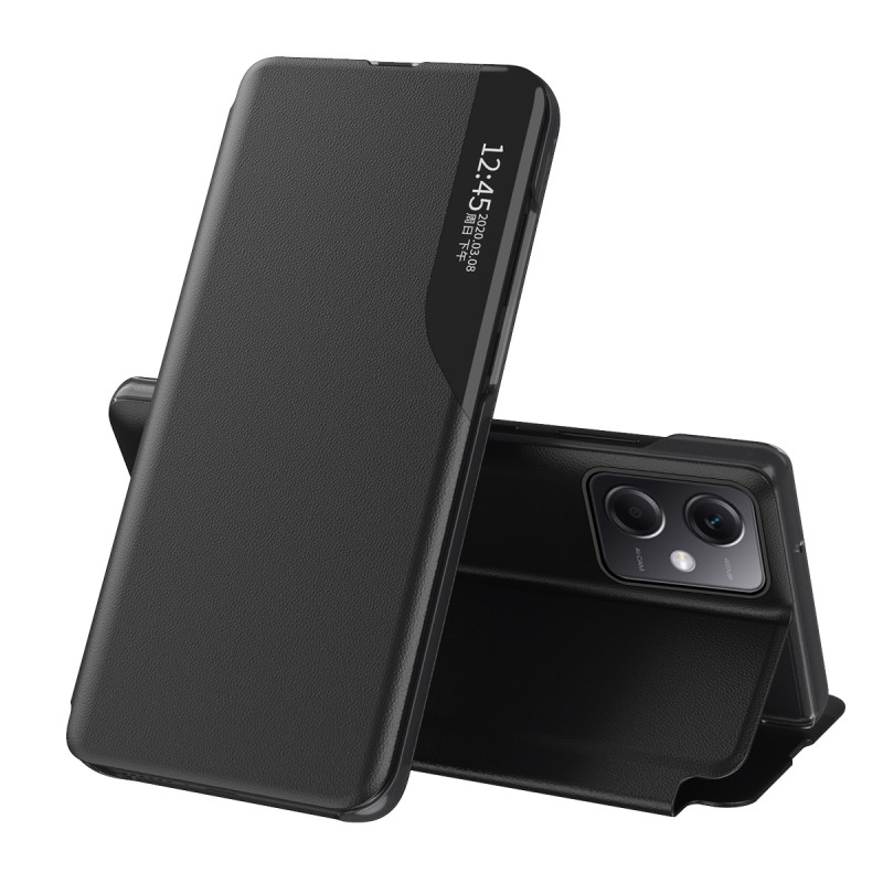 Eco Leather View Case dėklas, skirtas Xiaomi Redmi Note 12 5G / Poco X5 5G su atverčiamu stovu juodas