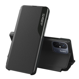 Eco Leather View Case dėklas skirtas Xiaomi Redmi 11A / Poco C55 / Redmi 12C su atverčiamu stovu juodas