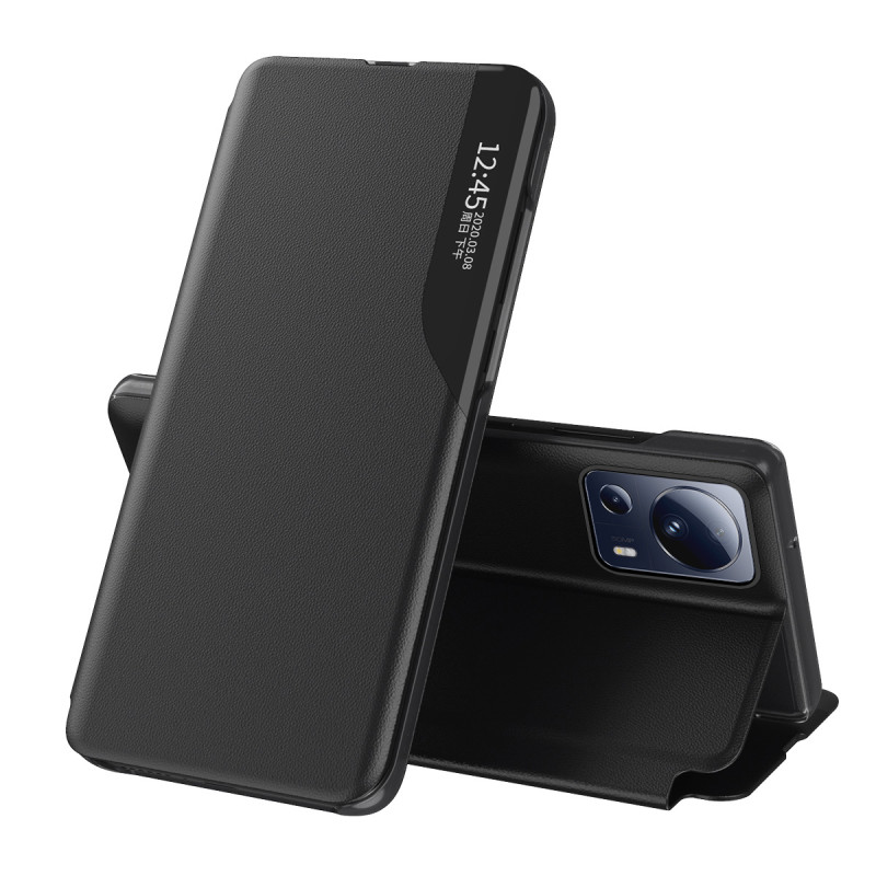 Eco Leather View Case dėklas skirtas Xiaomi 13 Lite su atvartu, juodas stovas