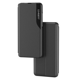 Eco Leather View Case dėklas Samsung Galaxy A24 4G su atverčiamu stovu, juodas
