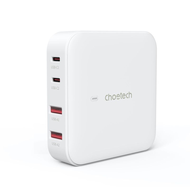 Choetech PD8008 100W GaN greitas įkroviklis 2x USB-A / 2x USB-C - balta