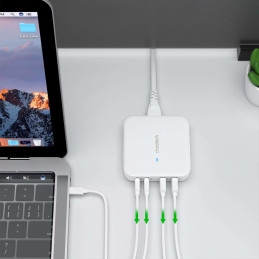 Choetech PD8008 100W GaN greitas įkroviklis 2x USB-A / 2x USB-C - balta