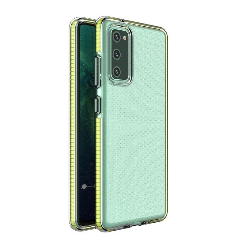 Spring Case dengiantis gelio dėklas su spalvingu rėmeliu, skirtas Samsung Galaxy S21 Ultra 5G geltonas