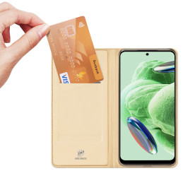 Dux Ducis Skin Pro dėklas, skirtas Xiaomi Redmi Note 12 Pro+ Flip Cover kortelės piniginės stovas auksinis
