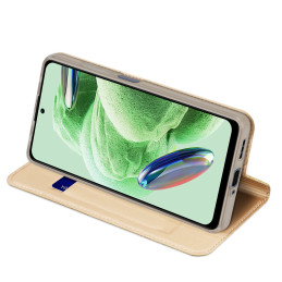 Dux Ducis Skin Pro dėklas, skirtas Xiaomi Redmi Note 12 Pro+ Flip Cover kortelės piniginės stovas auksinis