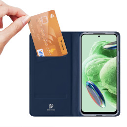 Dux Ducis Skin Pro dėklas, skirtas Xiaomi Redmi Note 12 Pro+ atverčiamas dangtelis kortelės piniginės stovas mėlynas