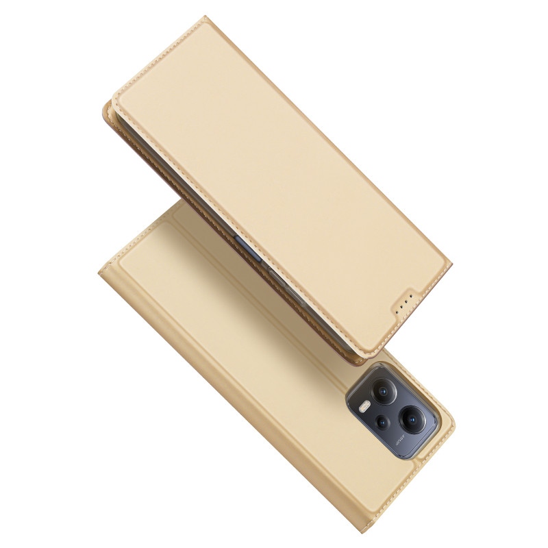 Dux Ducis Skin Pro dėklas, skirtas Xiaomi Redmi Note 12 5G / Poco X5 5G Flip Cover kortelės piniginės stovas auksinis