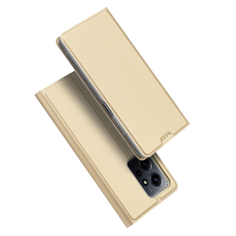 „Dux Ducis Skin Pro“ dėklas, skirtas „Xiaomi Redmi Note 12“ atverčiamas dangtelis kortelės piniginės stovas auksinis