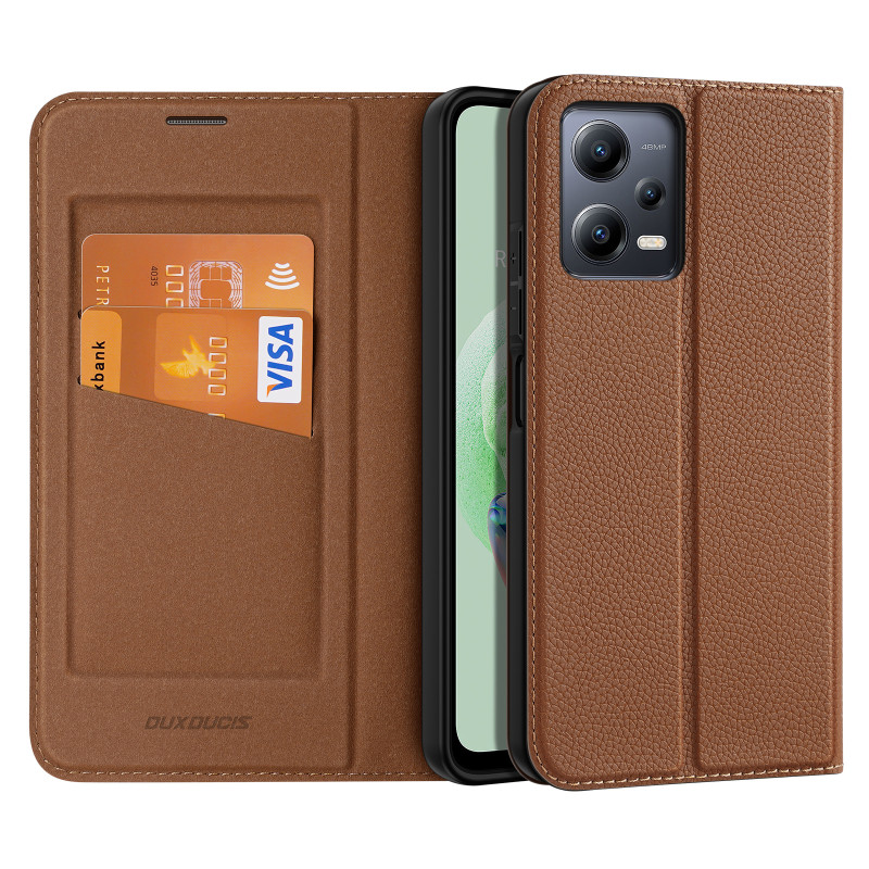Dux Ducis Skin X2 Dėklas, skirtas Xiaomi Redmi Note 12 5G / Poco X5 5G Cover Flip Wallet Stovas rudas