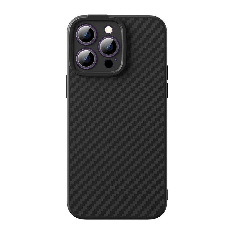 Šarvuotas dėklas iPhone 14 Pro, suderinamas su MagSafe, grūdintas stiklas Baseus Synthetic Fiber - juodas