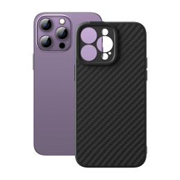 Šarvuotas dėklas iPhone 14 Pro, suderinamas su MagSafe, grūdintas stiklas Baseus Synthetic Fiber - juodas