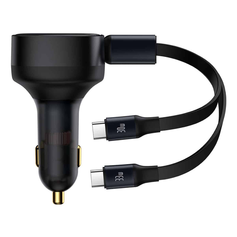 2in1 automobilinis įkroviklis 33W 2x USB C (vyriškas) Baseus Enjoyment - juodas