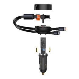 2in1 automobilinis įkroviklis 33W 2x USB C (vyriškas) Baseus Enjoyment - juodas